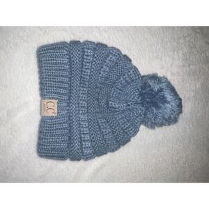 C.C Kids' Babies' Girls Soft Stretch Cable Knit Pom Pom Beanie Hat Pale Blue